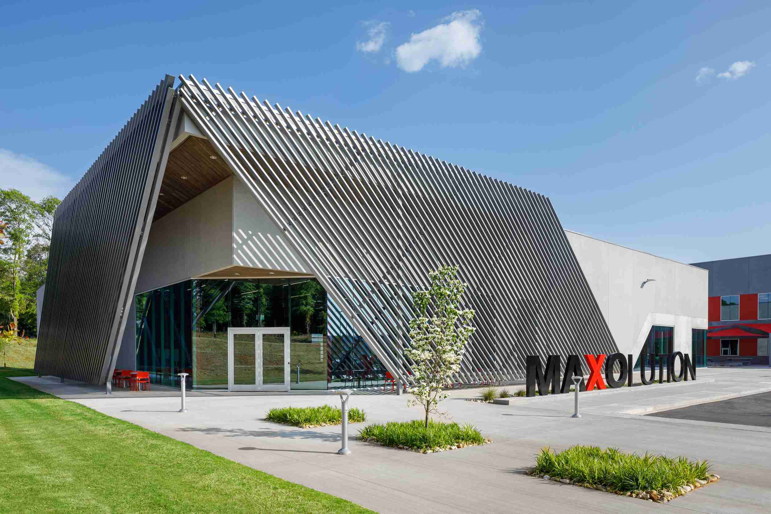 Exterior view of a precast concrete building called SEW Eurodrive Max Building