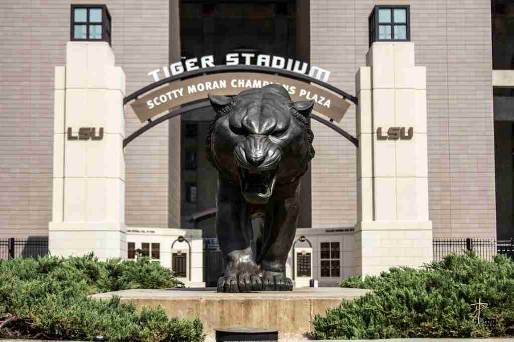 LSU's Tiger Stadium black tiger statue