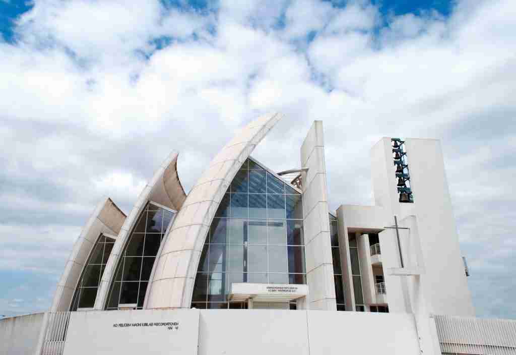 The Jubilee Church in Rome with its distinctive precast concrete design, identifiable by the three curved concrete panels seen on the left